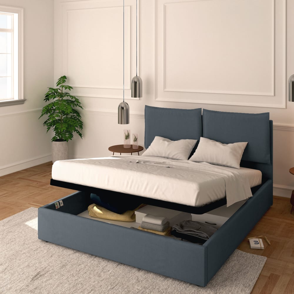 Letto Contenitore 160x200cm Licia Tessuto, Grigio Antracite -