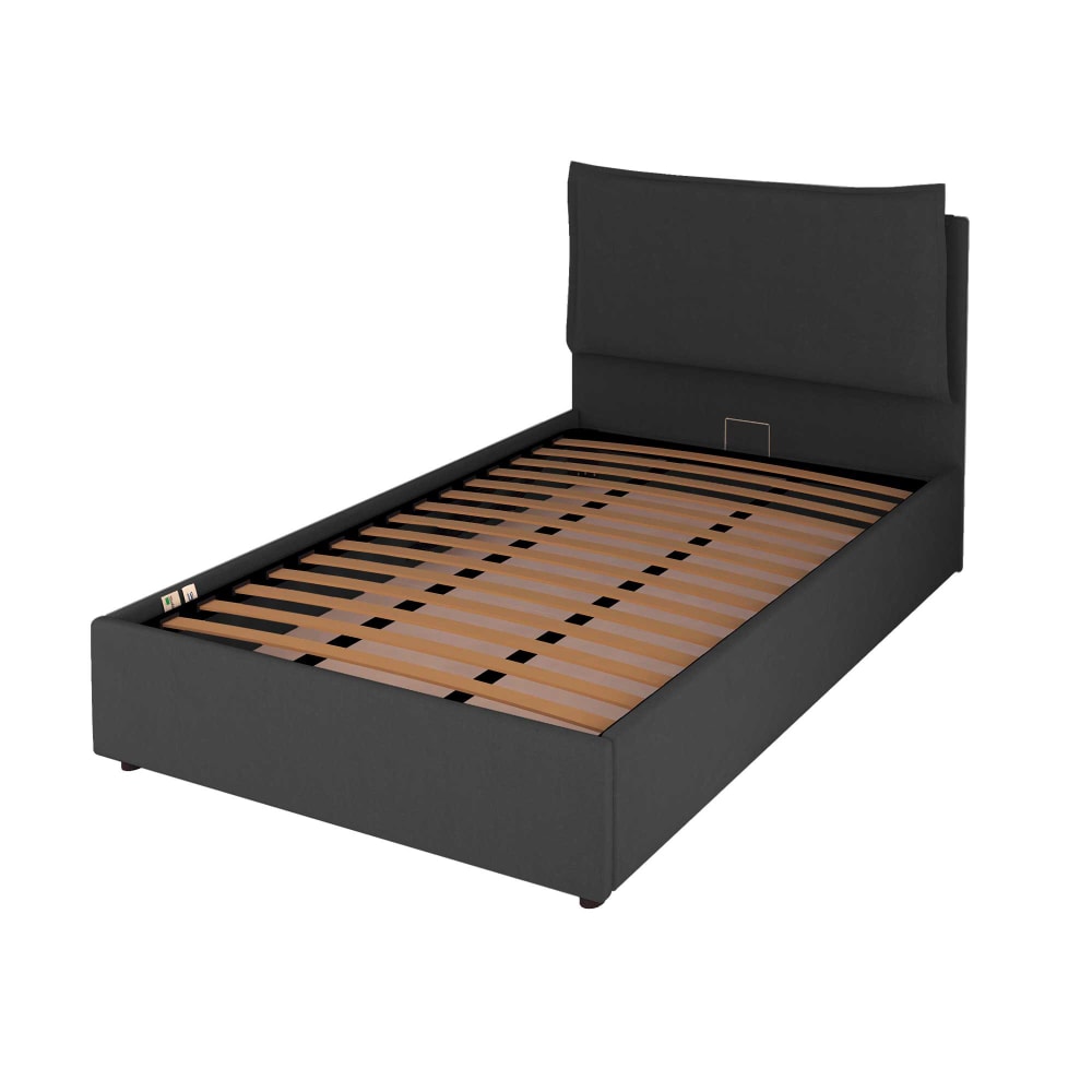 Letto Contenitore 120x190cm Licia Tessuto, Grigio Grafite - Modello Contemporaneo - LEGNO