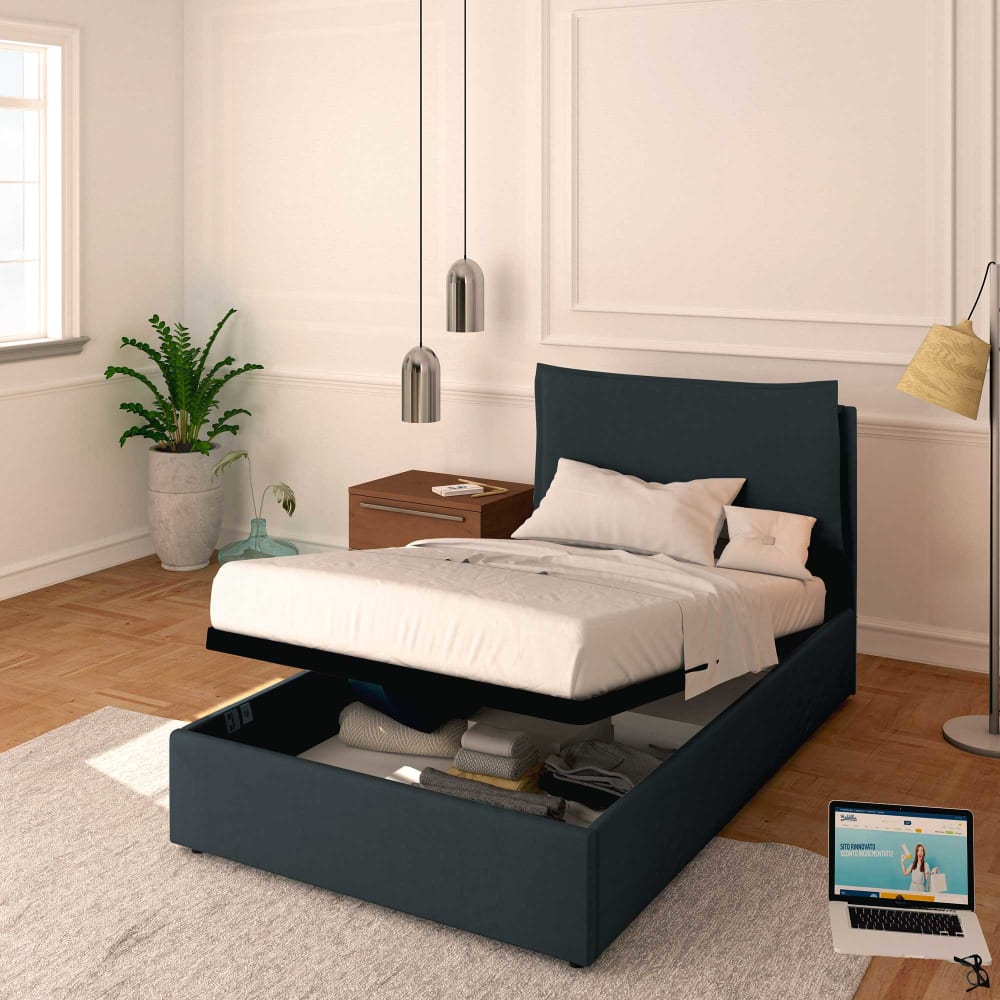 Letto Contenitore 120x190cm Licia Tessuto, Grigio Grafite -
