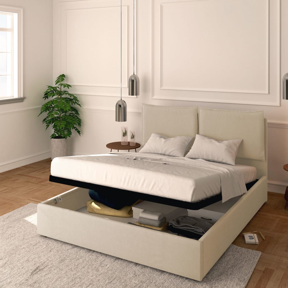 Letto Contenitore 180x200cm Licia Tessuto, Beige - Baldiflex