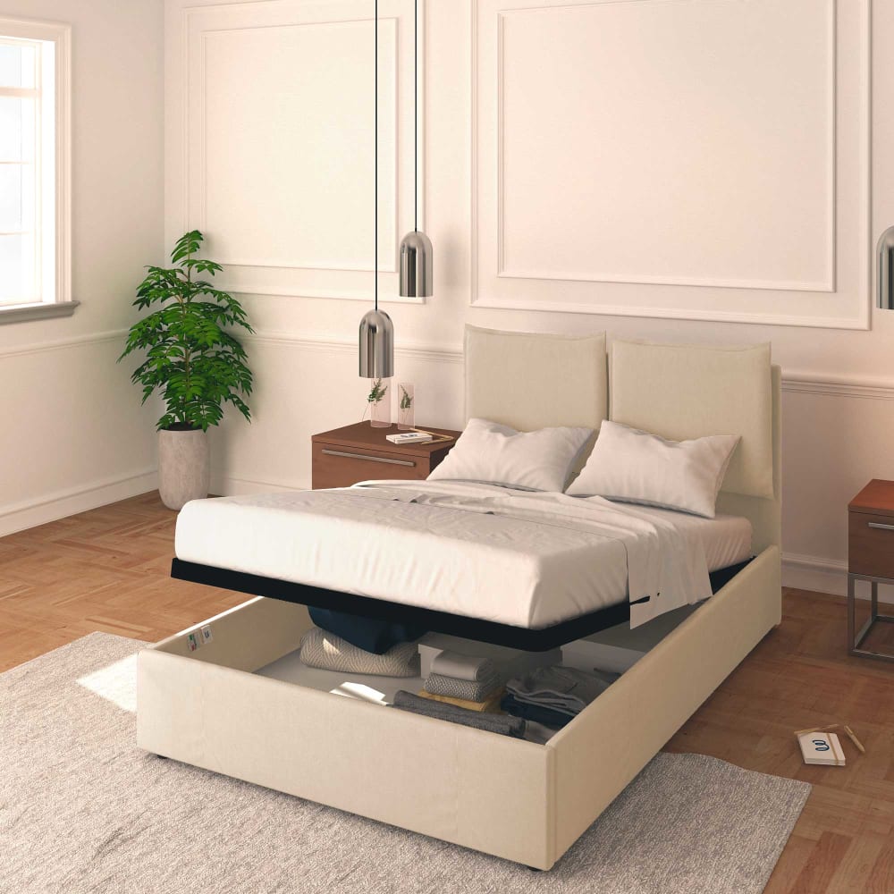Letto Contenitore 140x190cm Licia Tessuto, Beige - Baldiflex
