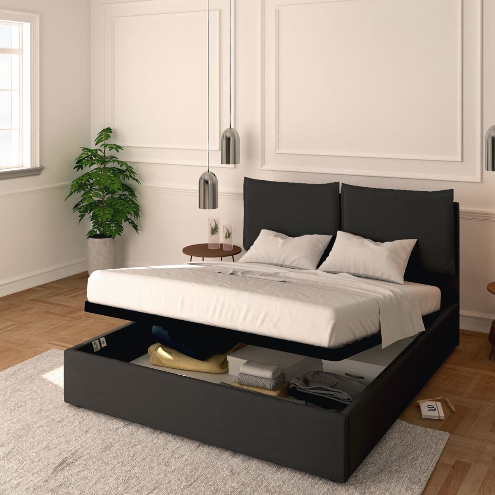 Letto Contenitore 160x190cm Licia Tessuto, Caffè - Baldiflex