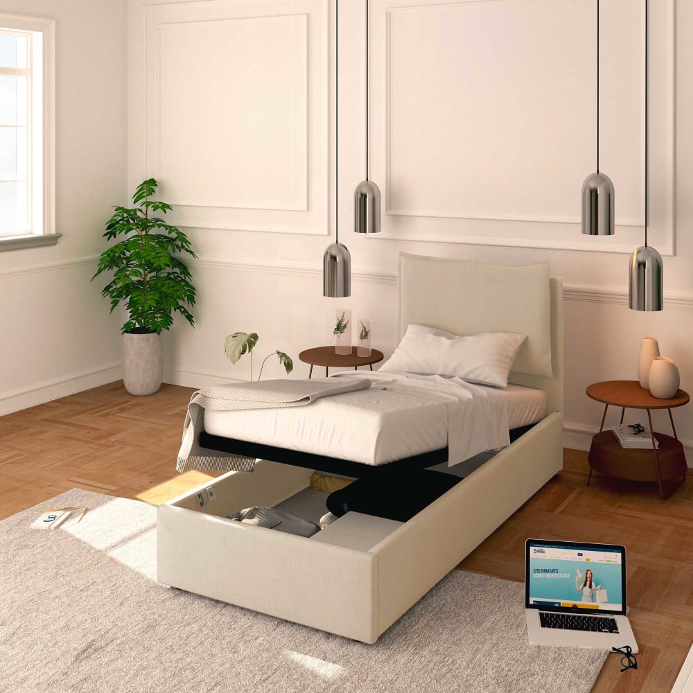 Letto Contenitore 80x190cm Licia Tessuto, Beige - Baldiflex