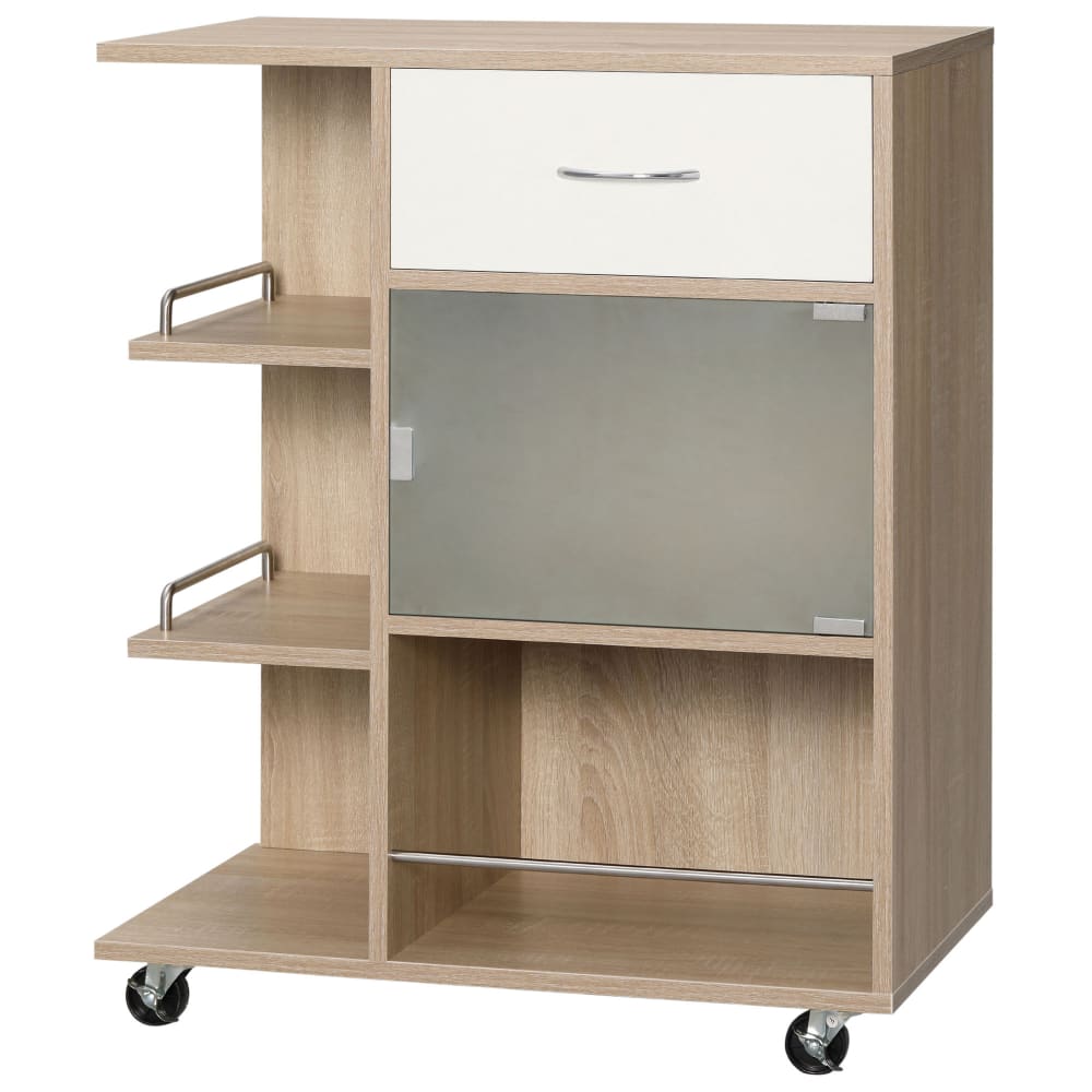 Carrello da cucina con cassetto armadietto e ripiani in legno -