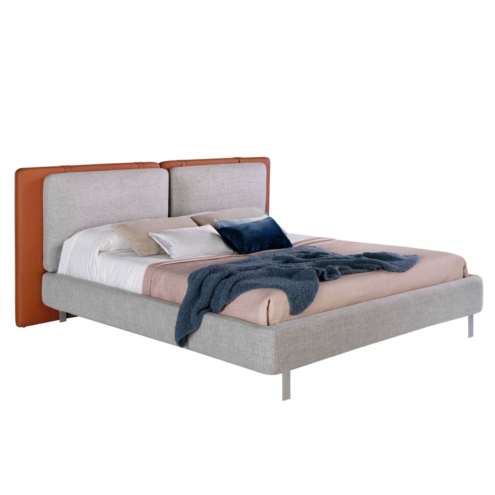 Lit en similicuir marron avec tissu gris