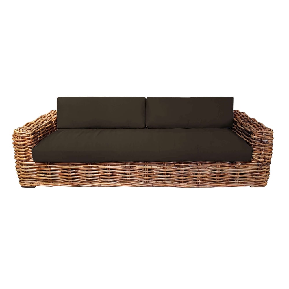 Divano da giardino 3 posti in rattan naturale marrone 104x244x66 - Rattan