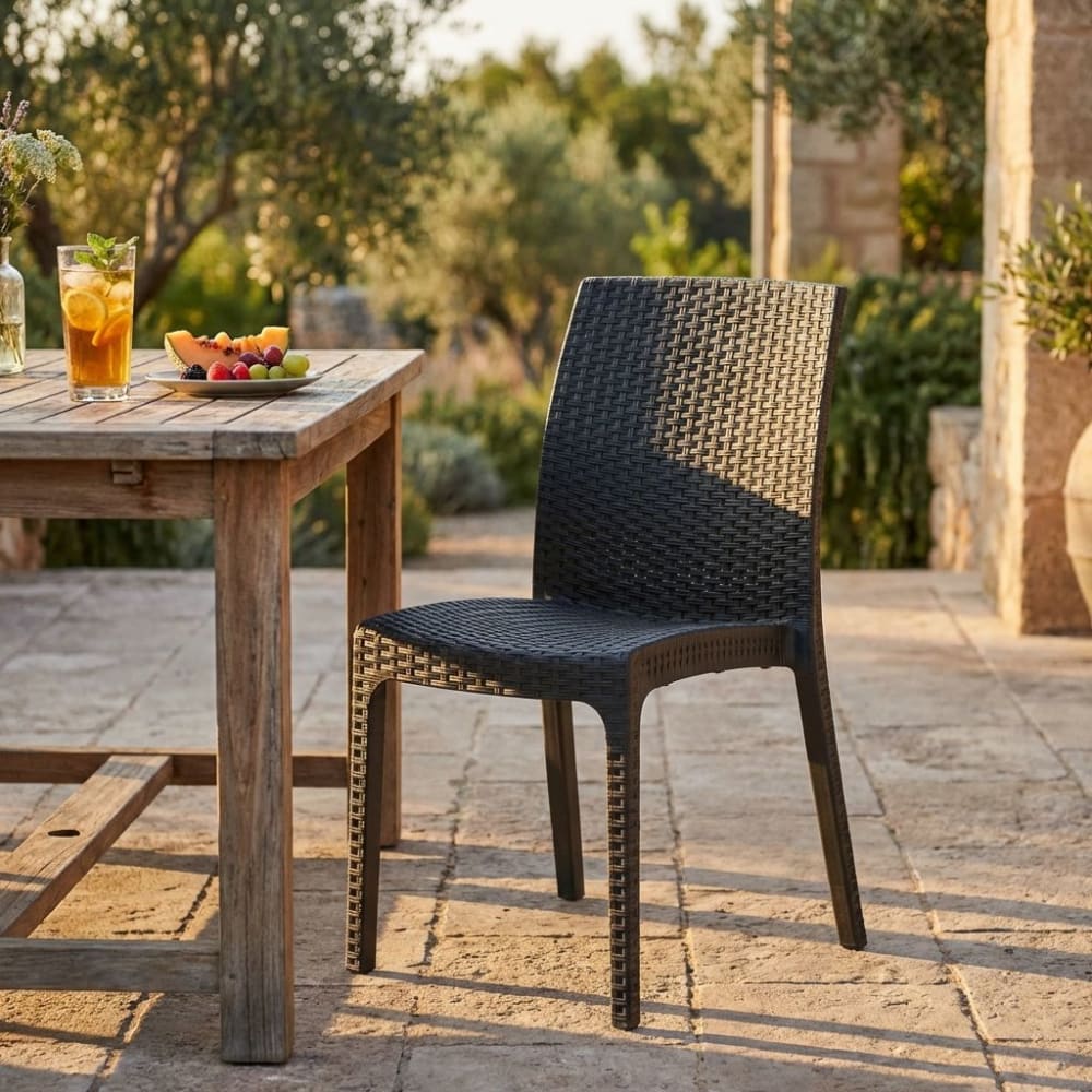 Sedia da giardino impilabile in wicker antracite 47x59x86 -