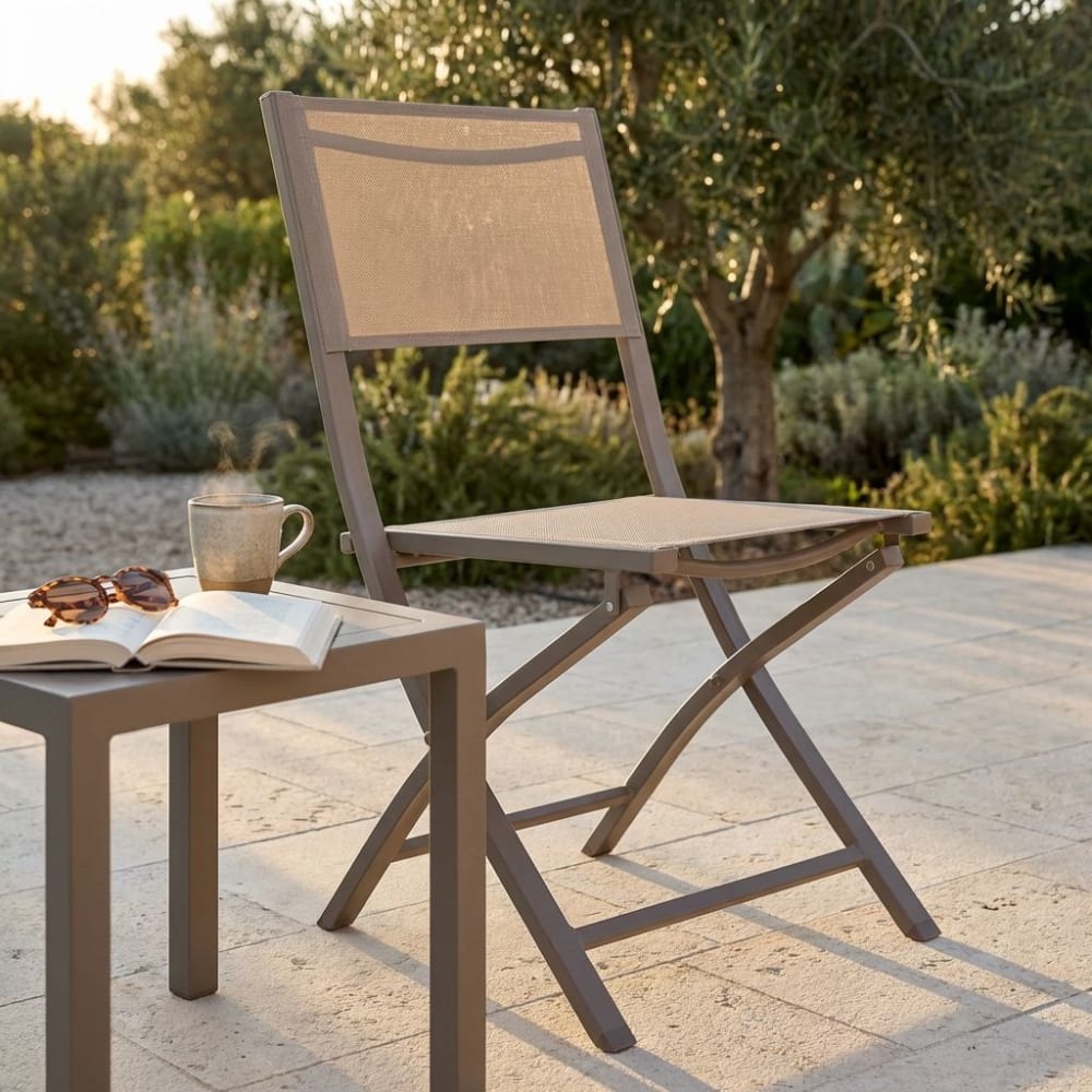 Sedia in alluminio/textilene taupe 58x46x85 - Milani Home