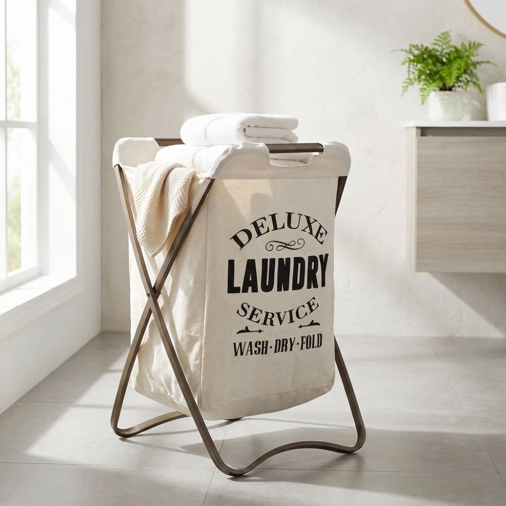 Cesto porta biancheria in tessuto bianco 40.5x45.5x65 - Milani