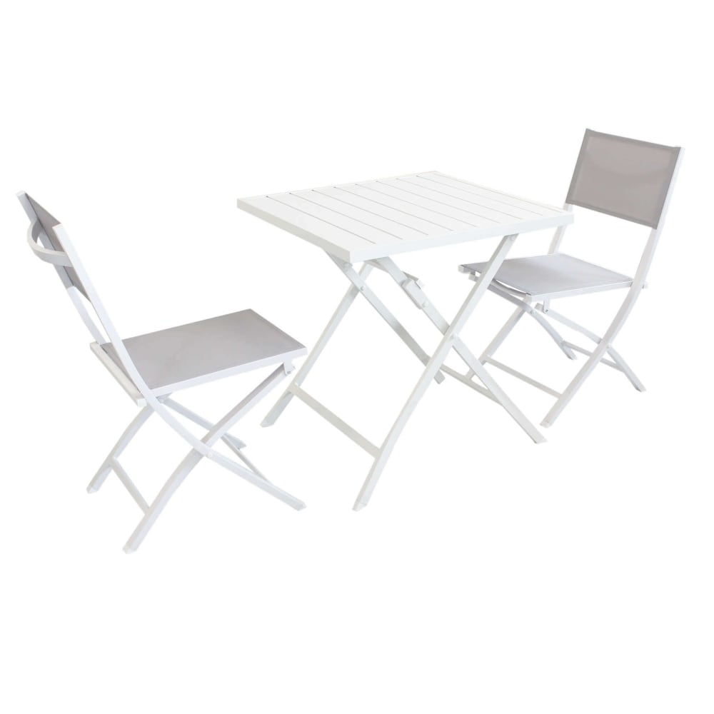 Set tavolo e 2 sedie in alluminio bianco/grigio 70x70x73 - Milani