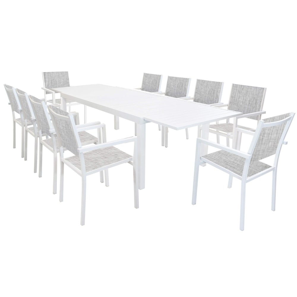 Set tavolo con 10 poltrone in alluminio/textilene bianco