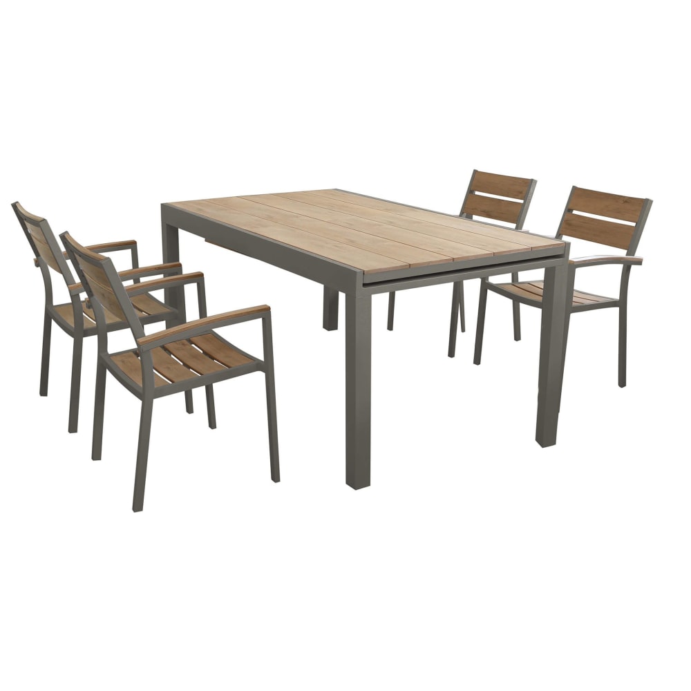 Set tavolo e sedie con 4 sedute in alluminio/polywood taupe