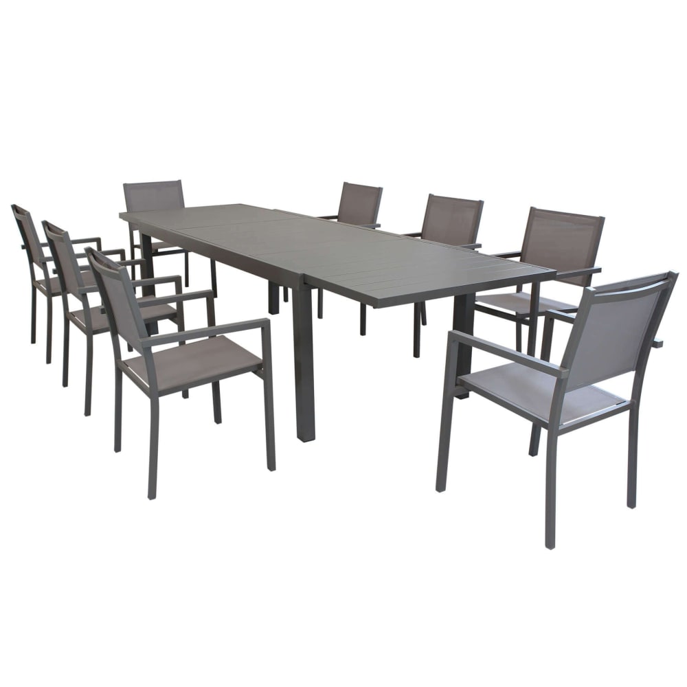Set tavolo con 8 poltrone in /textilene taupe 100x300x75 - Milani