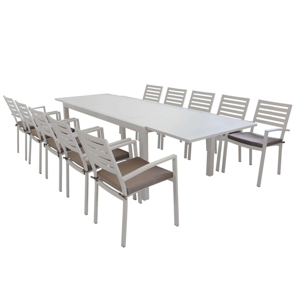 Set tavolo con 10 poltrone in alluminio tortora 100x300x75 -