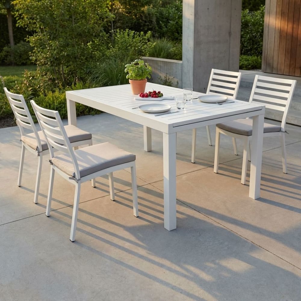 Set tavolo con 4 sedie in alluminio tortora 90x240x75 - Milani