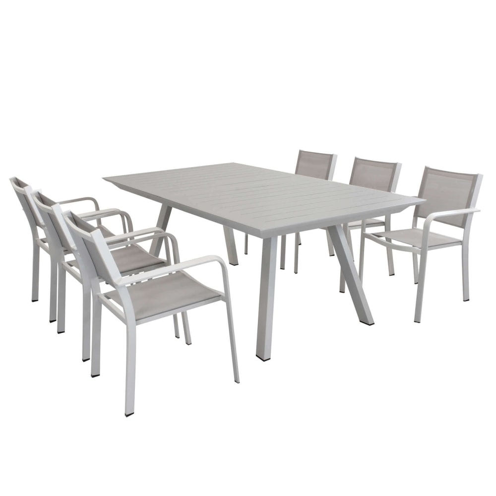 Set tavolo con 6 poltrone in alluminio/textilene tortora 110x300x75 - Alluminio