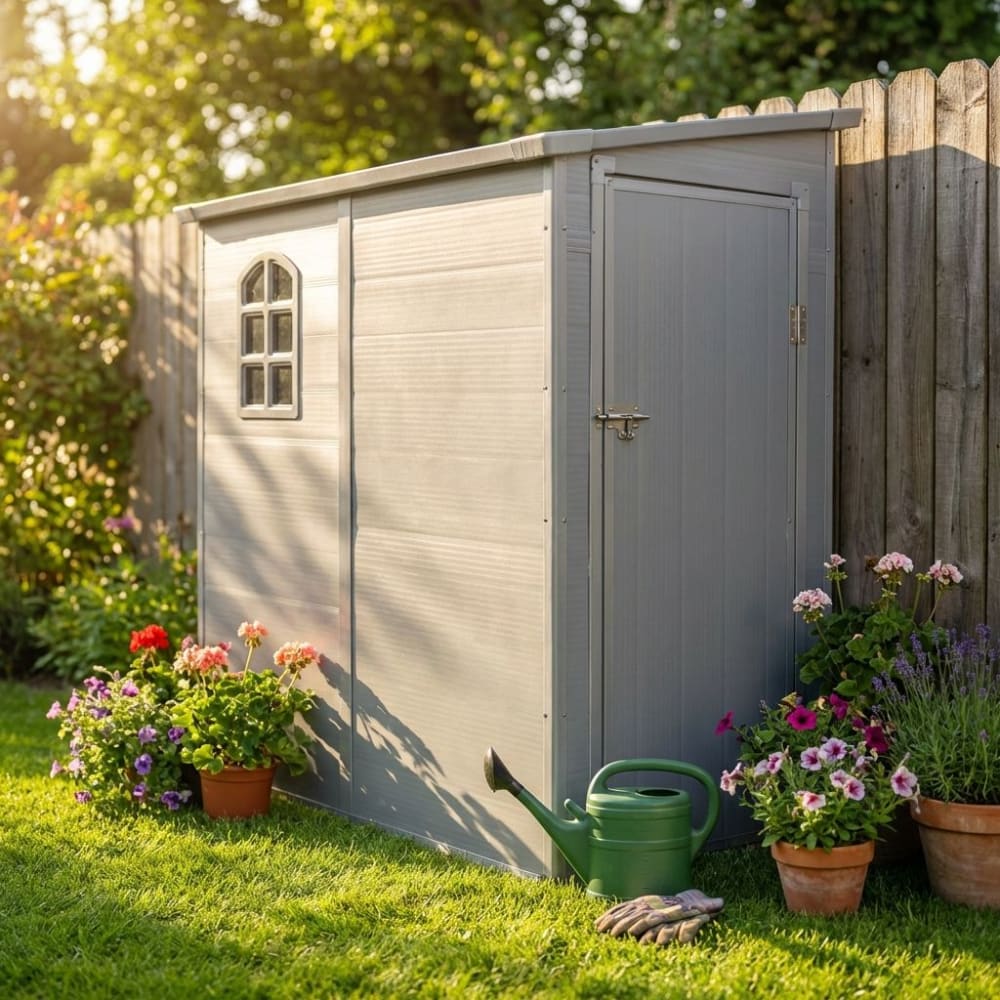Casetta porta attrezzi in plastica grigio chiaro 111x191x194 -