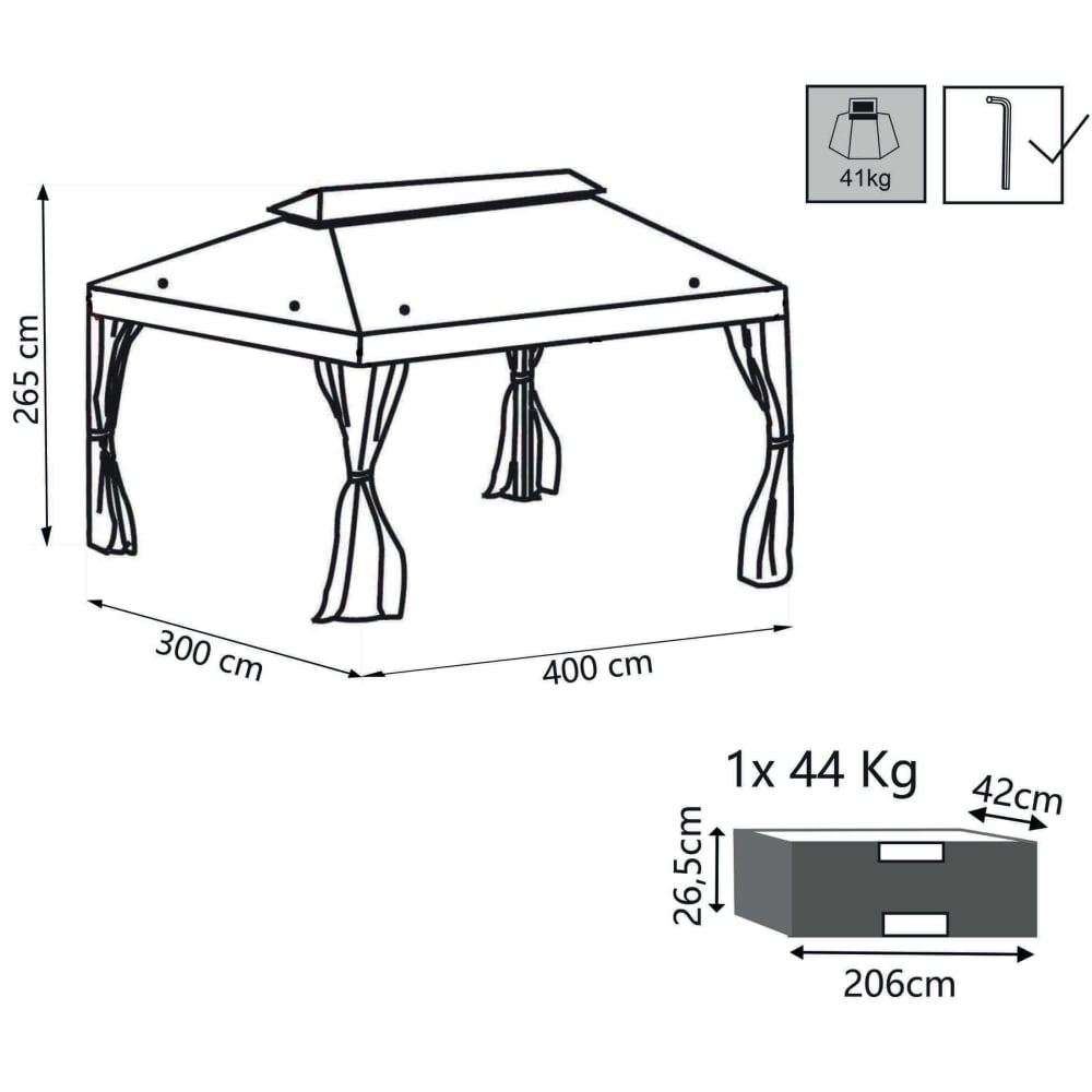 Gazebo 3x4 in alluminio/poliestere nero/ecrù 300x400x265 - Milani