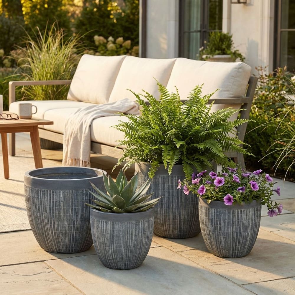 Set di vasi in fibra sintetica grigio 45x45x44 - Milani Home