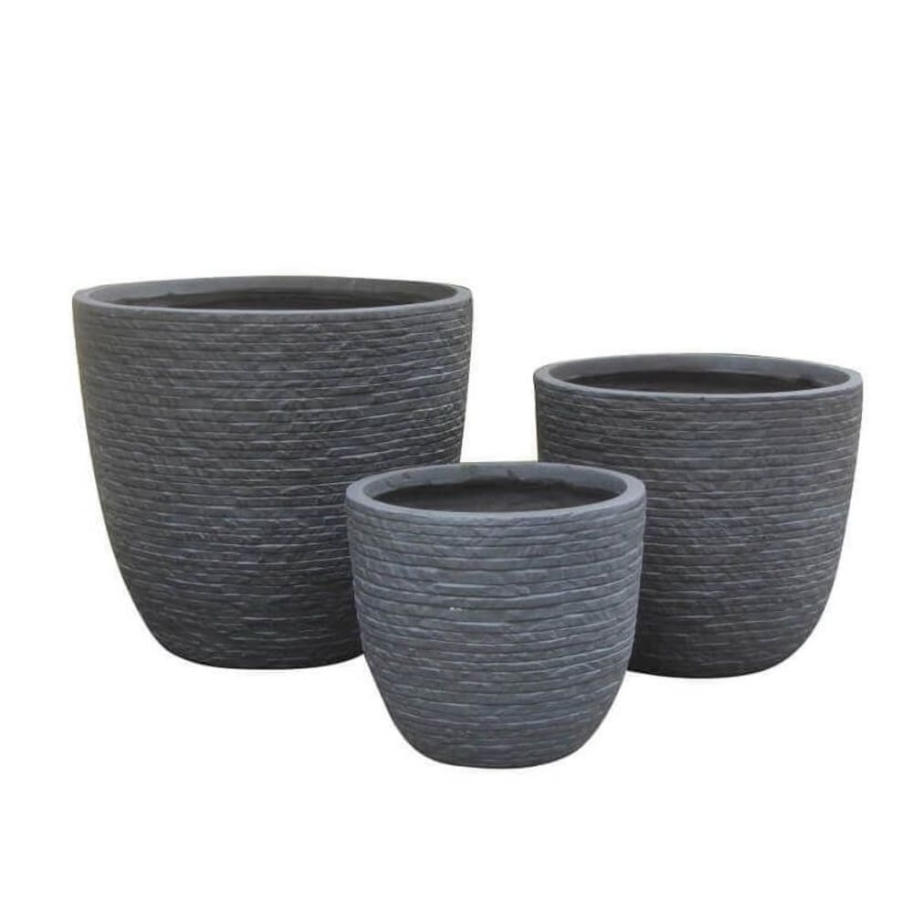 Set di 3 vasi in fibra di argilla grigio 44x44x39 - Grigio - Terracotta