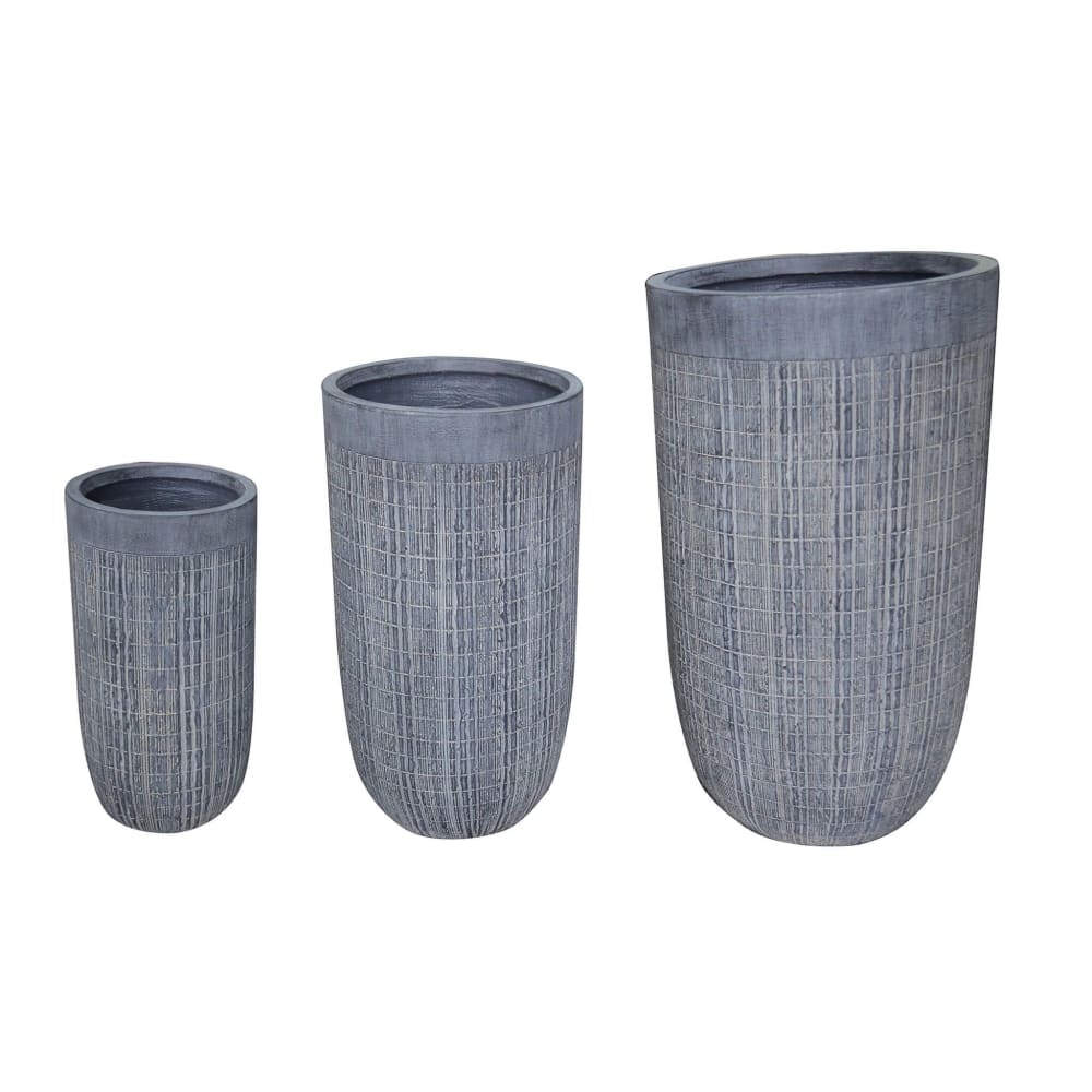 Set di vasi in fibra sintetica grigio 44x44x79 - Grigio - Microfibra