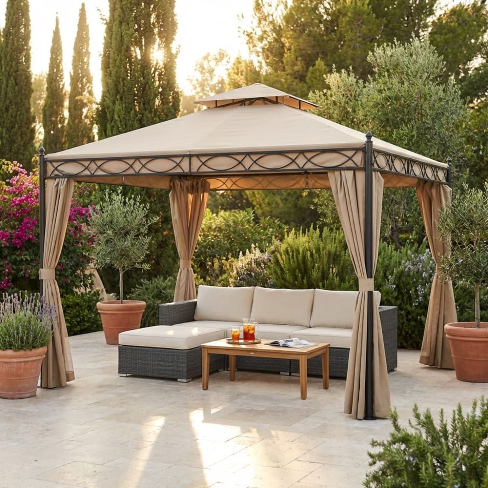 Gazebo 3x4 in acciaio/poliestere antracite/ecrù 300x400x265 -