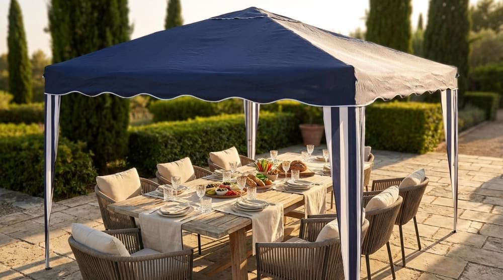 Gazebo pieghevole 3x3 in acciaio/poliestere blu 300x300x250 -