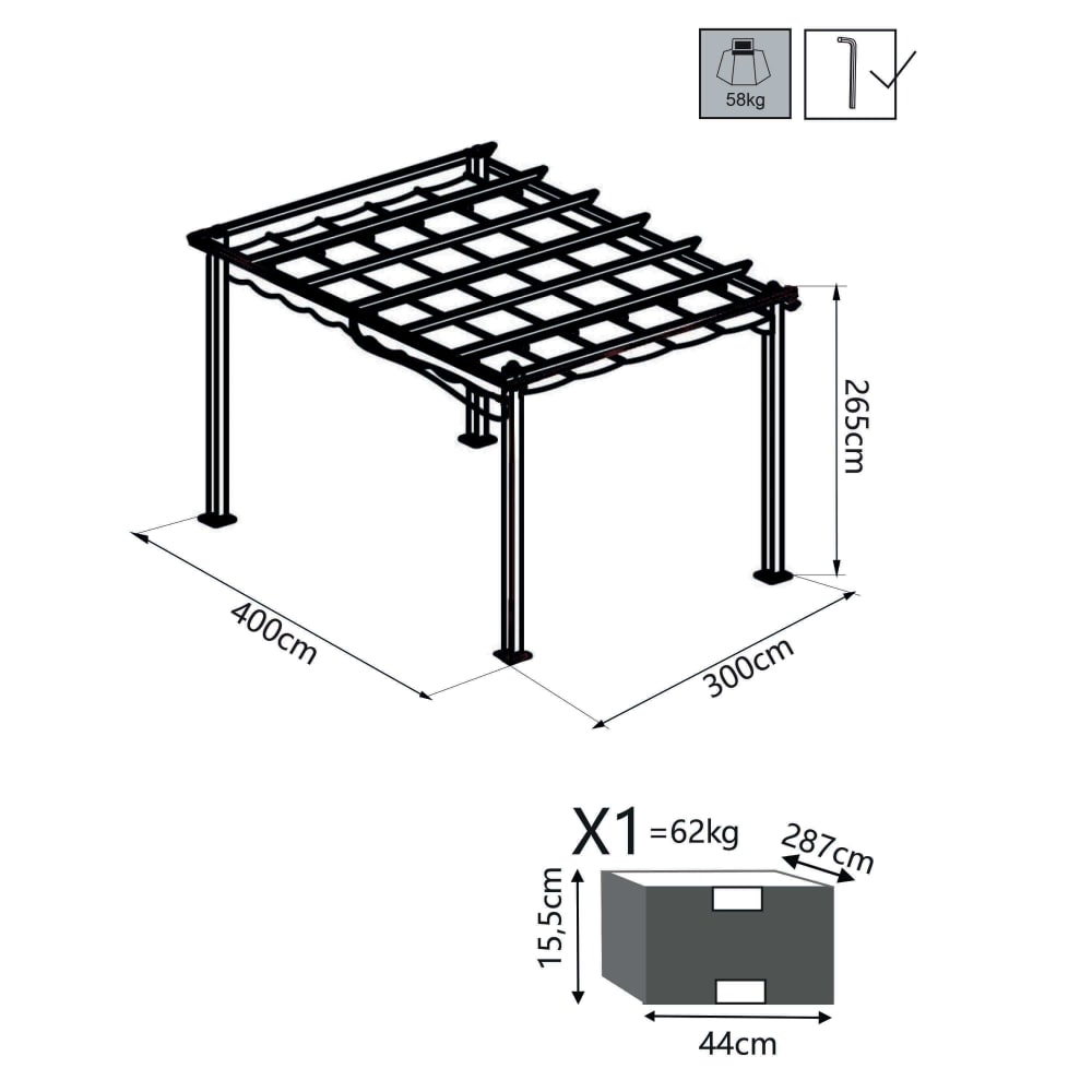 Gazebo in alluminio/poliestere bianco 400x300x240 - Milani Home