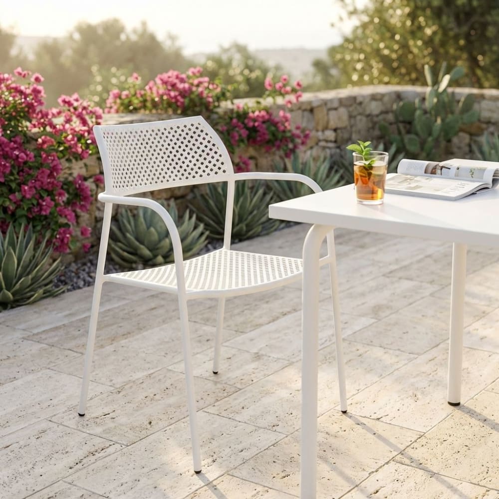 Poltrona impilabile in acciaio bianco 56x56x78 - Milani Home