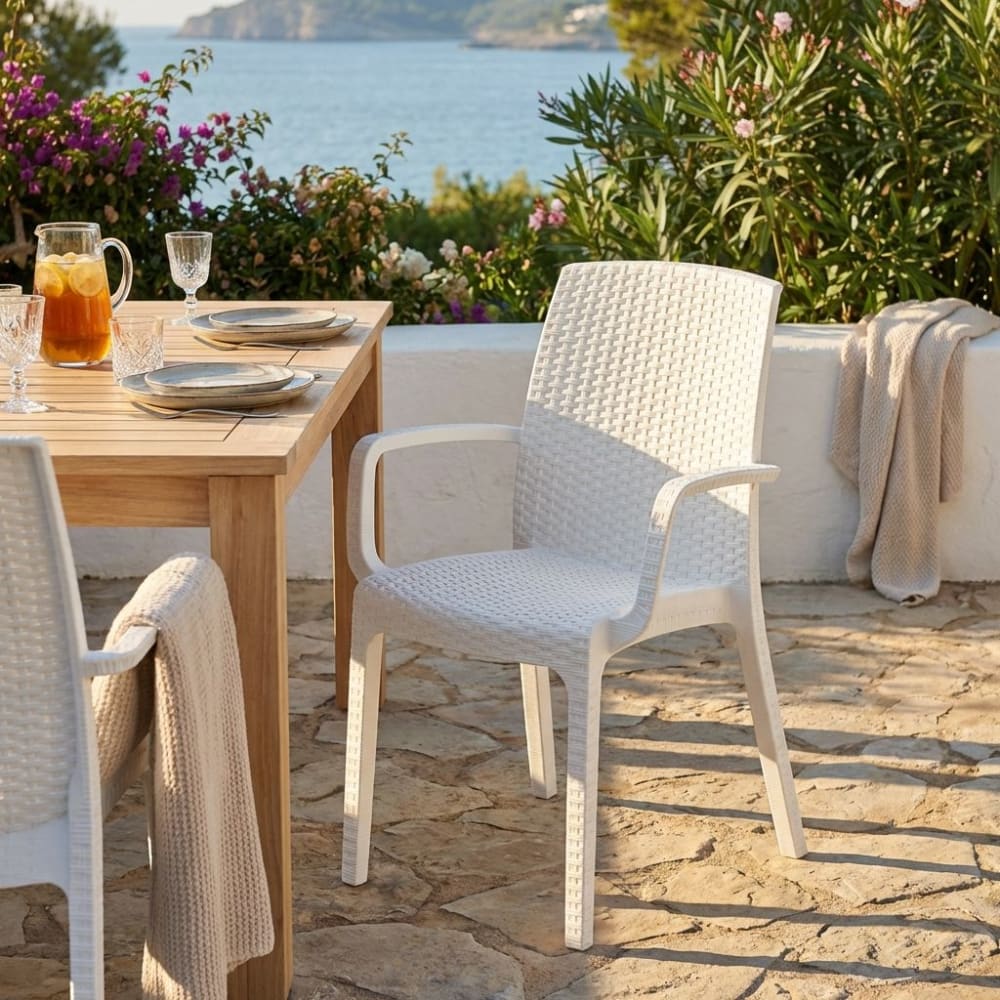 Poltrona da giardino in wicker bianco 57x59x86 - Milani Home