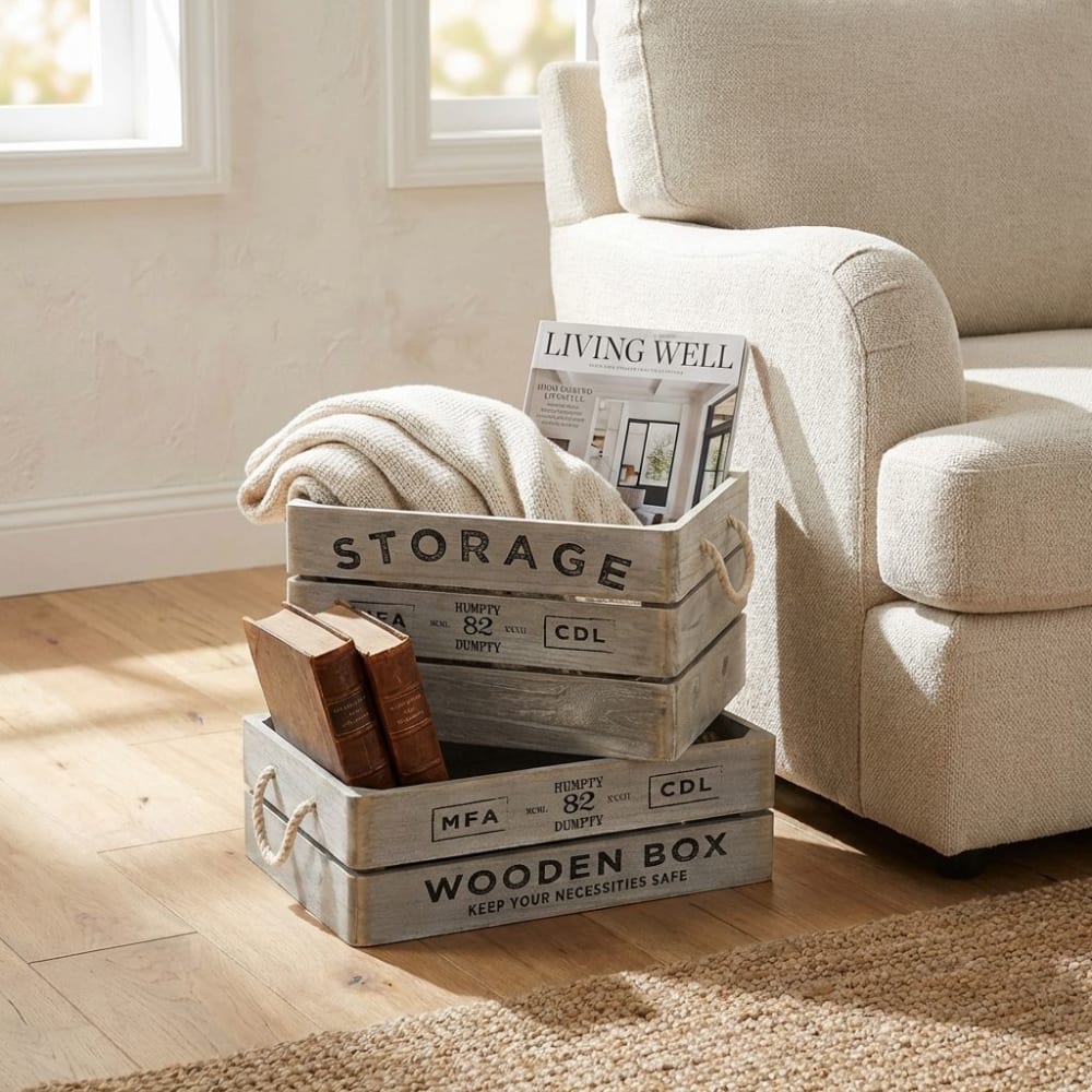 Set di 3 cassette in legno grigie - Milani Home