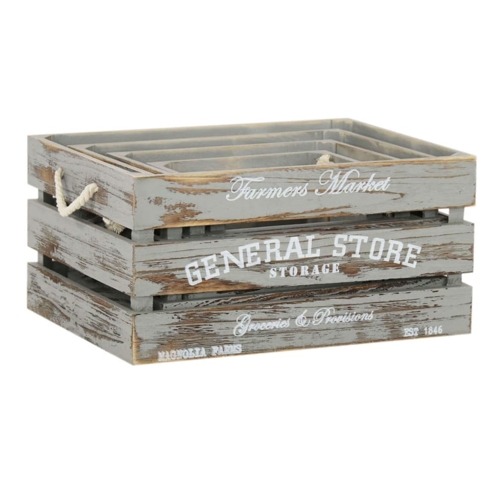Set di 4 cassette in legno grigie - Modello Industriale - LEGNO