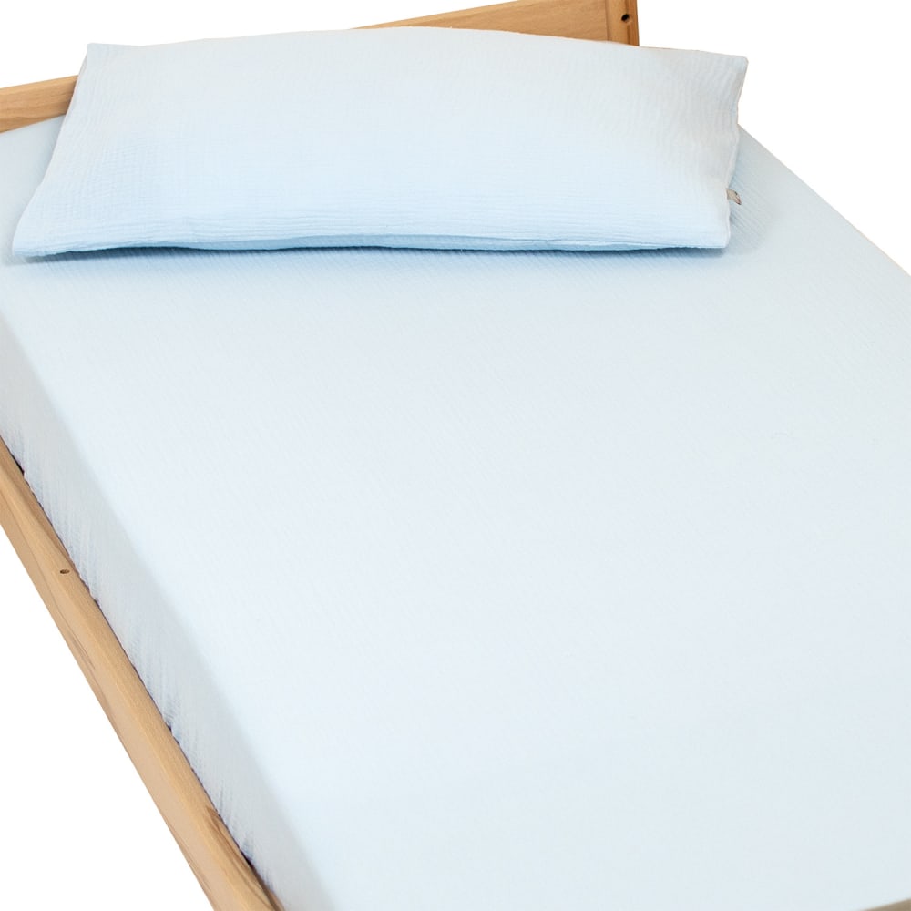 Drap housse gaze de coton bleu 70x140 cm