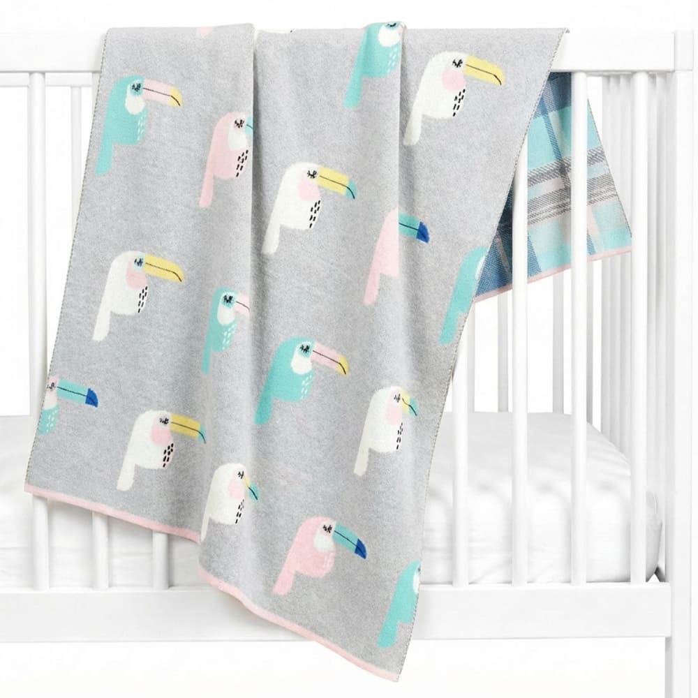 Sevira Kids Bio-baumwolldecke für babys tukan grau style exotic Baumwolle Baby