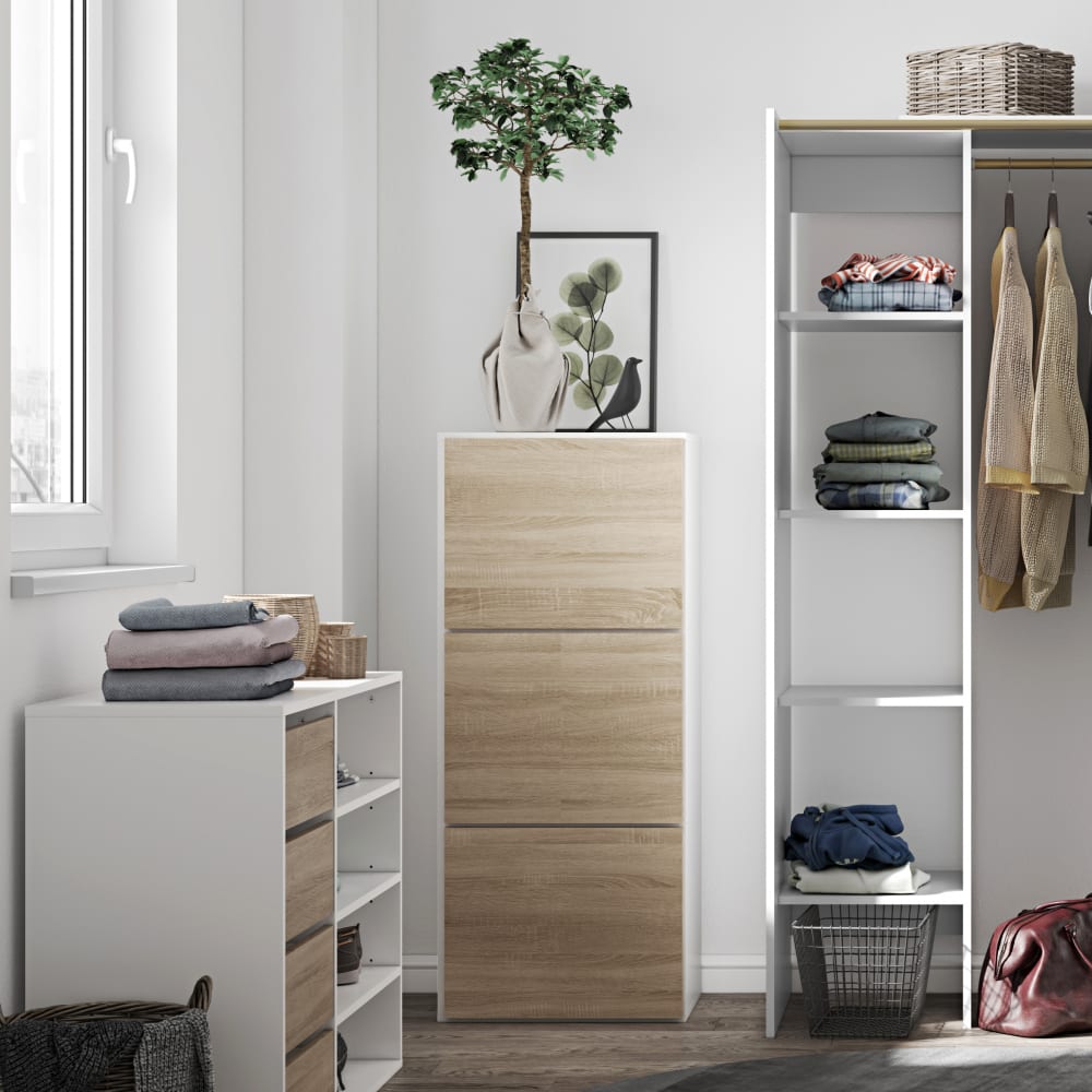 Meuble à chaussures effet bois blanc et taupe