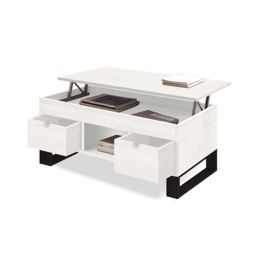 Mesa centro sena elevable, madera maciza blanco y negro 100x50x47cm