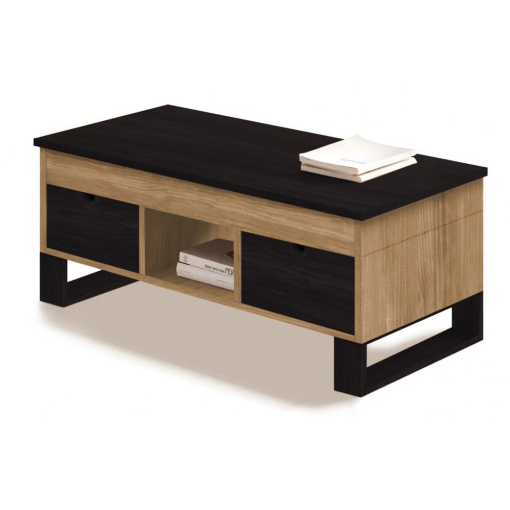 Mesa centro sena elevable, madera maciza encerado y negro 100x50x47cm