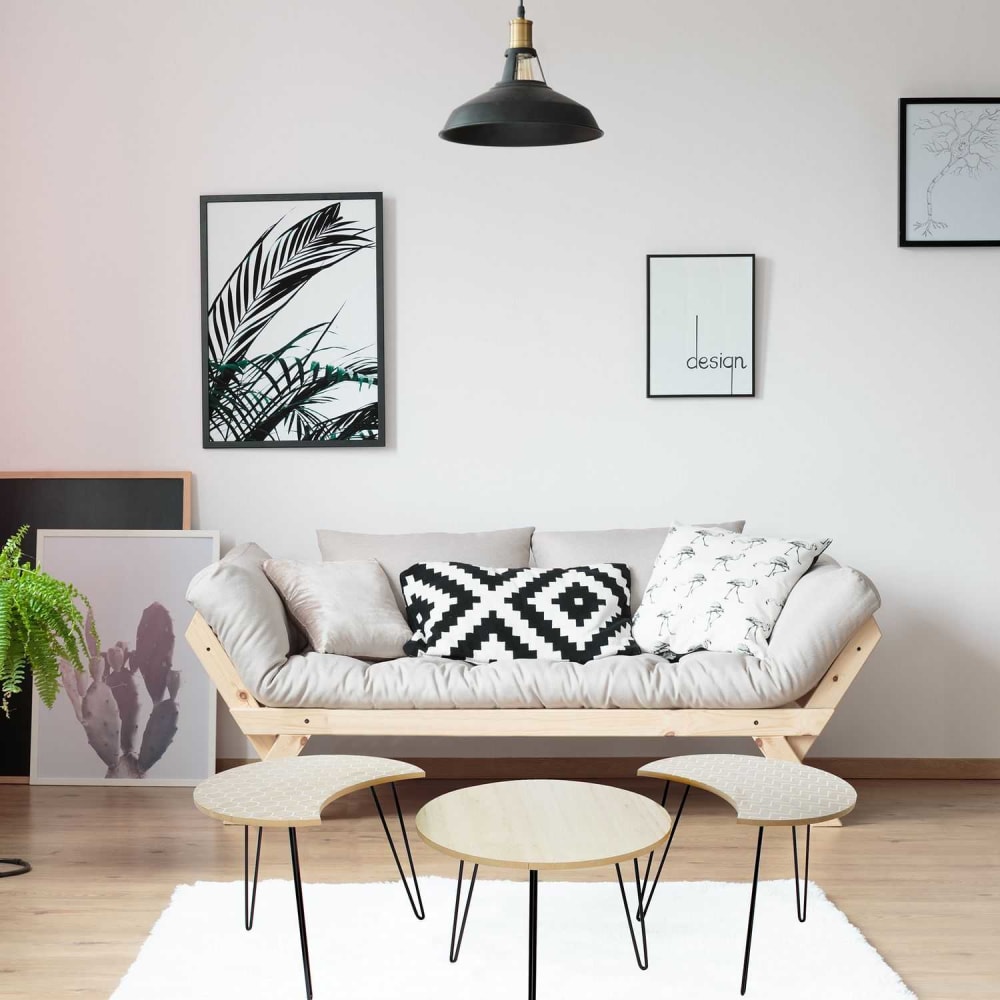 Ensemble de 3 tables d'appoint design scandinave en demi-lune beige - Maisons du Monde