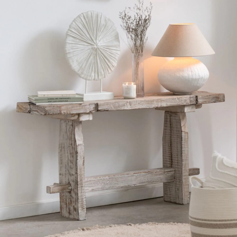 Console en bois brut recyclé blanc délavé L150cm x L35cm x H75cm - Maisons du Monde