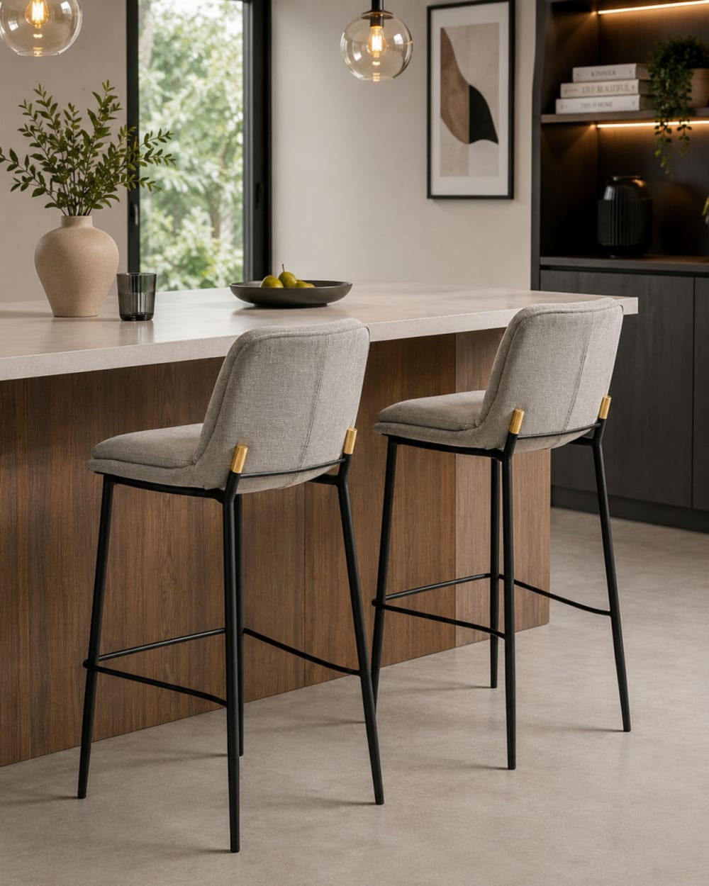 2 Barhocker aus hellem Stoff - Maisons Du Monde