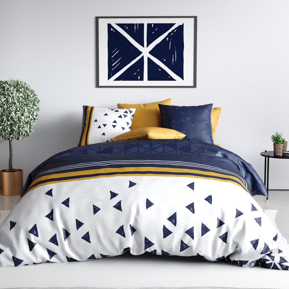 Parure housse de couette coton imprimée + 2 taies 240x220 cm