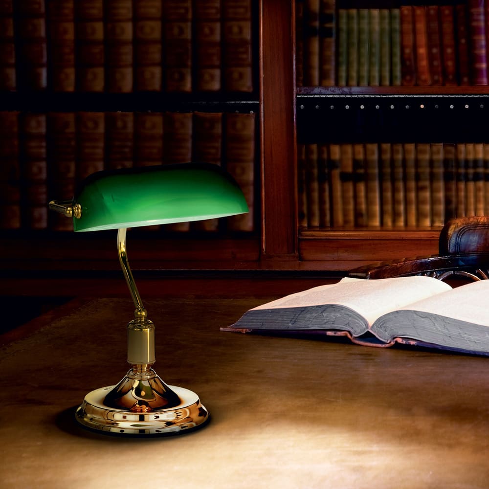 Lampada Scrivania Classica Lawyer Metallo Ottone 1 Luce E27 -