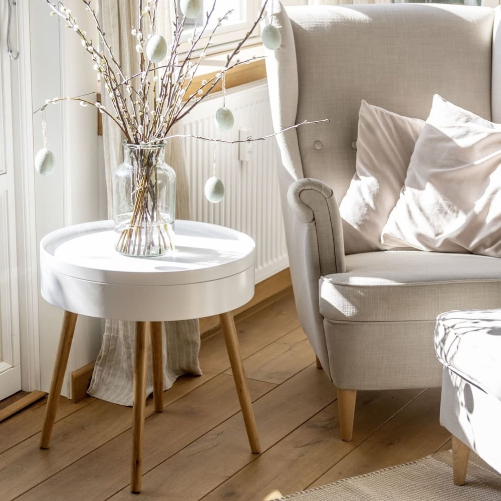 Table d'appoint ronde avec 4 pieds, en mdf et bambou blanc - Maisons du Monde