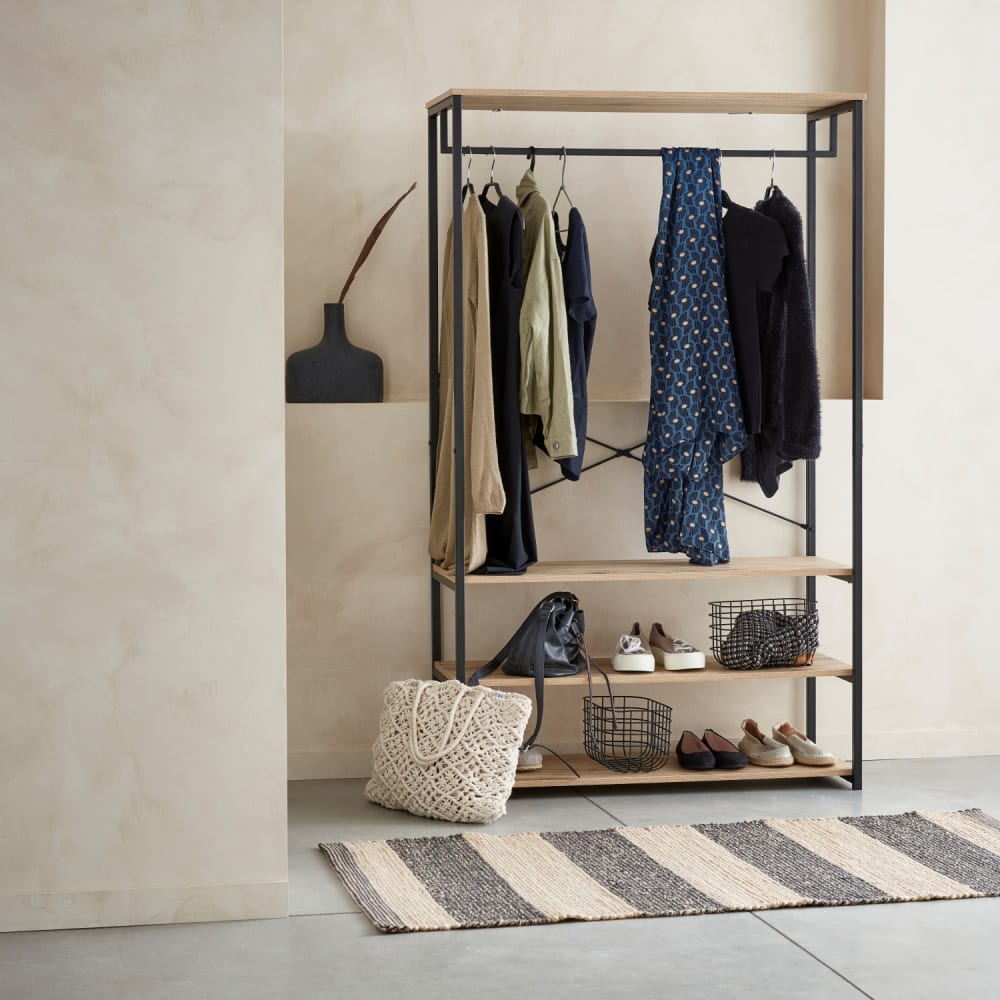 sweeek Flurmöbel 3 Ebenen, Kleiderstange style industrial Beige Spanplatte