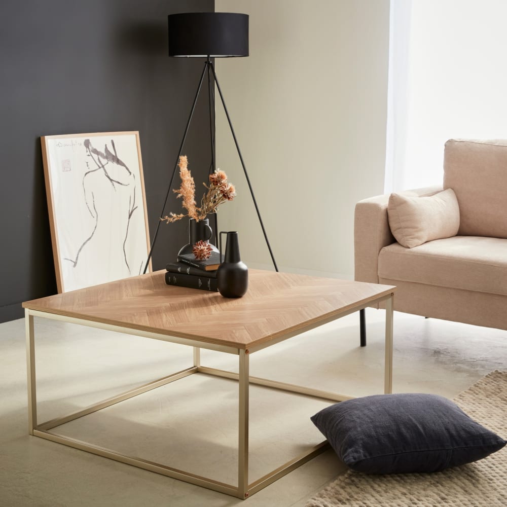 Mesa de centro de efecto madera con dibujo de espiga, natural