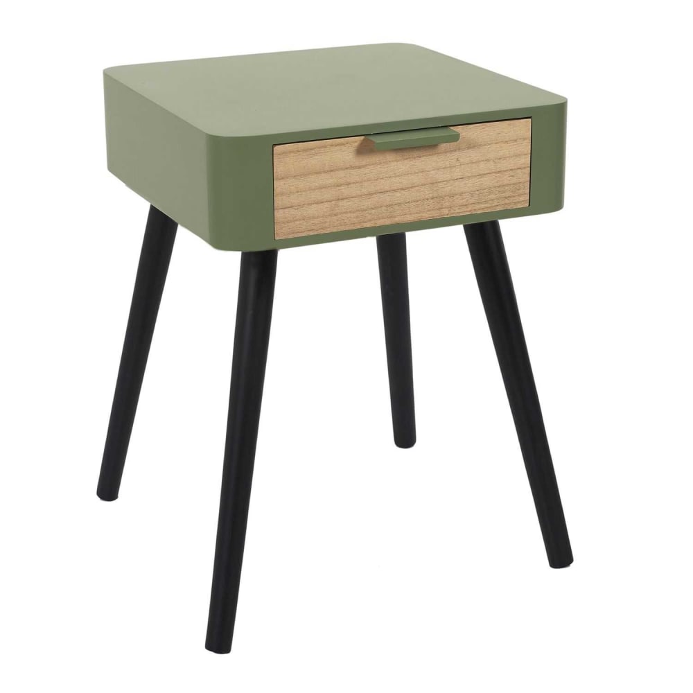 Toilinux Table de chevet bicolore 1 tiroir vert style contemporain - Panneau De Particules