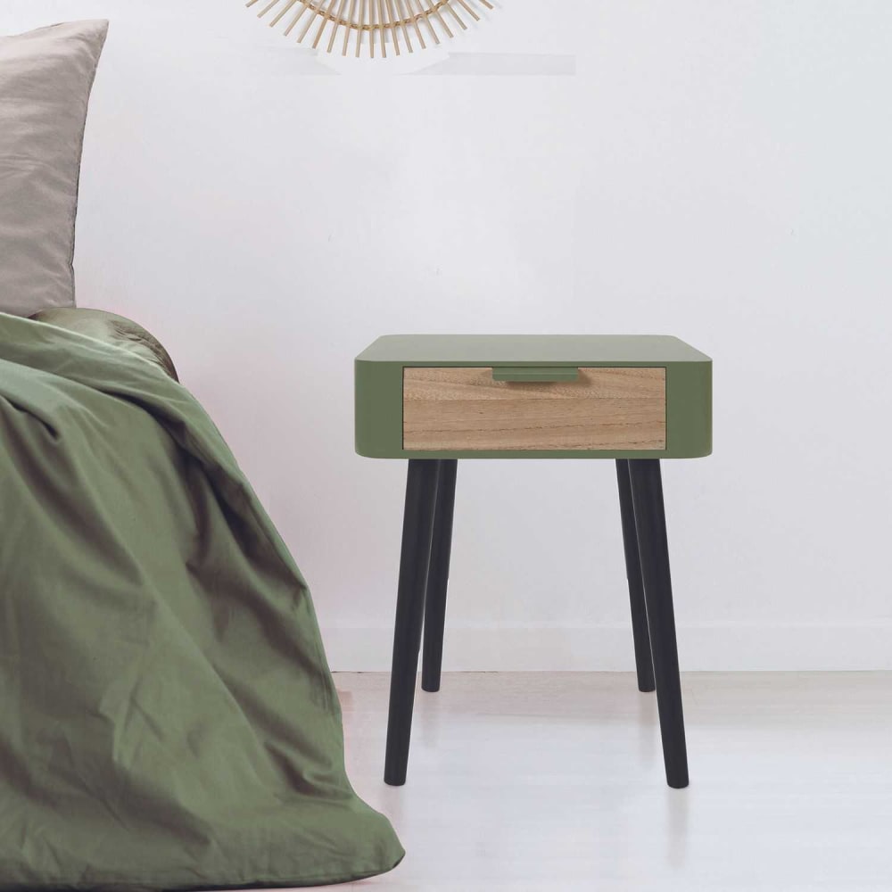 Table de chevet bicolore 1 tiroir vert - Maisons du Monde