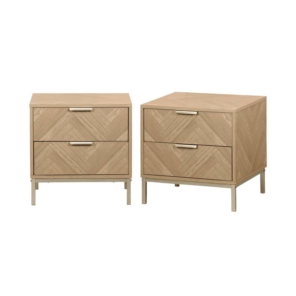 Lot de 2 tables de chevet effet bois décor chevrons avec 2 tiroirs
