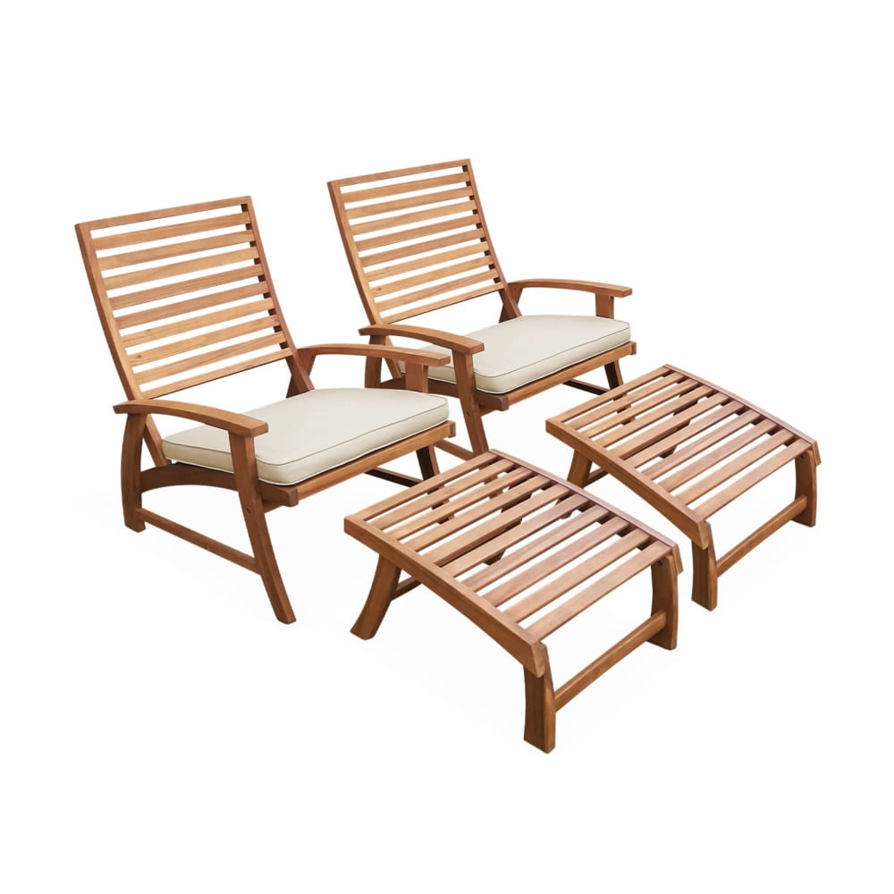 Lot de 2 chaises relaxantes + 2 reposes pieds