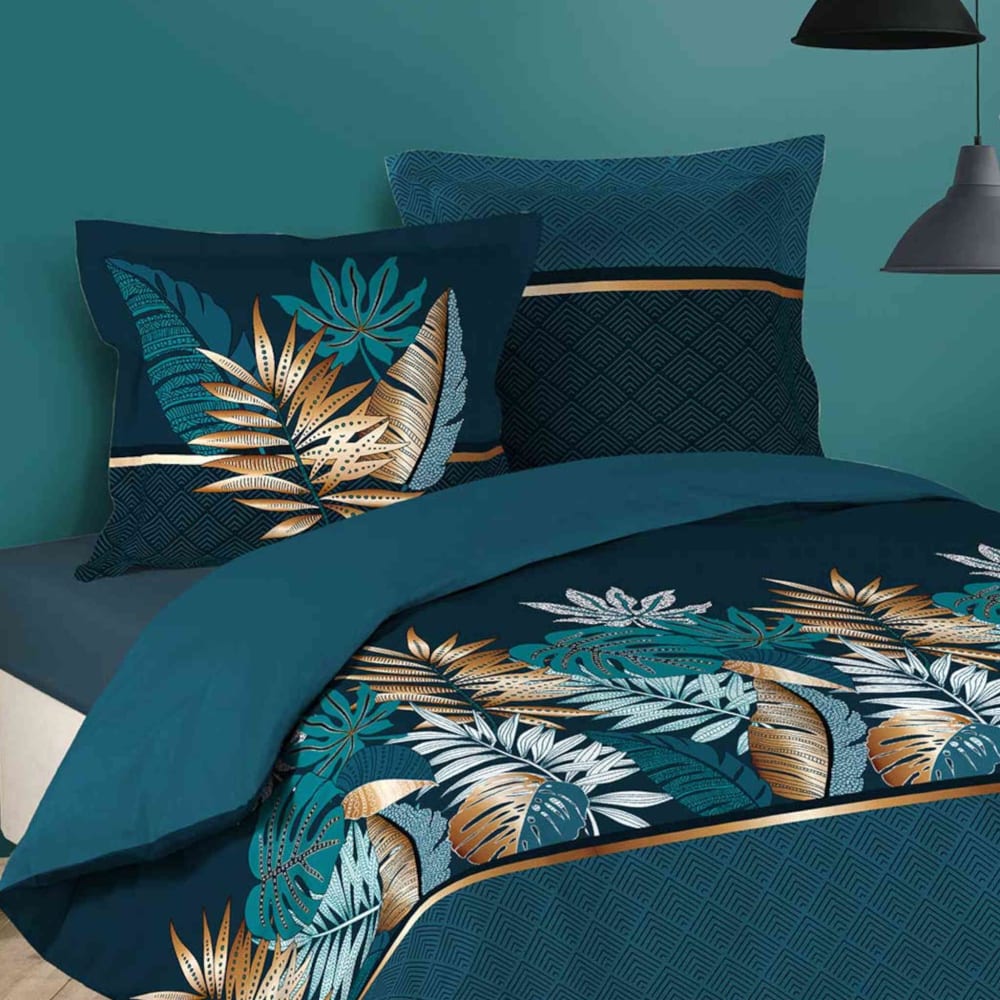 Parure de lit coton bleu 260x240 cm - Maisons du Monde